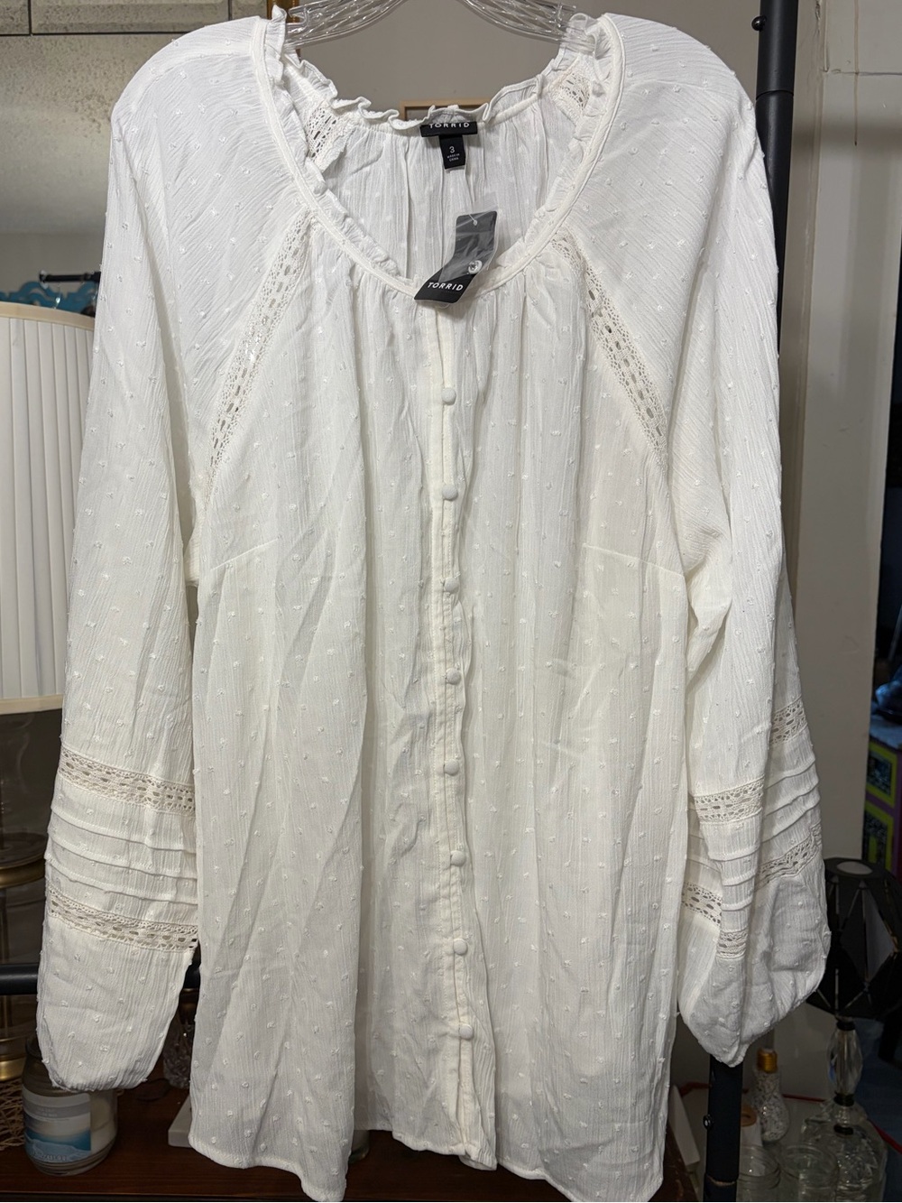 NWT Torrid White Swiss Dot Lace-Inset Peasant Blouse 3x